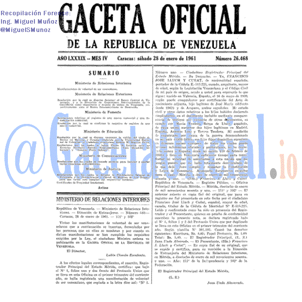 Gaceta Oficial 26468 del 28 Enero 1961