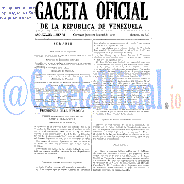 Gaceta Oficial 26521 del 6 Abril 1961