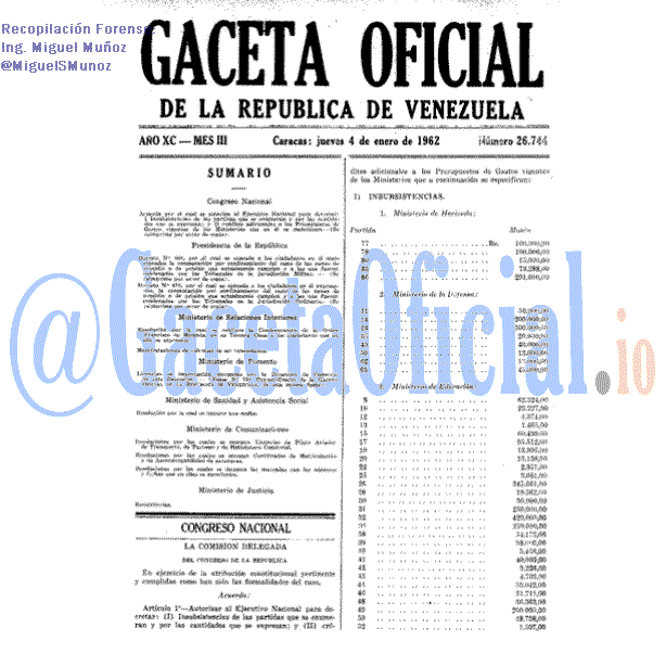 Gaceta Oficial 26744 del 4 Enero 1962