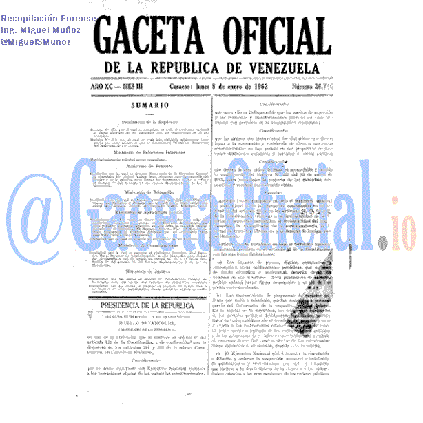 Gaceta Oficial 26746 del 8 Enero 1962