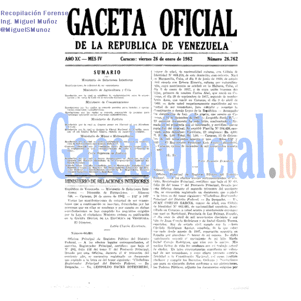 Gaceta Oficial 26762 del 26 Enero 1962