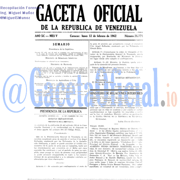 Gaceta Oficial 26776 del 12 Febrero 1962