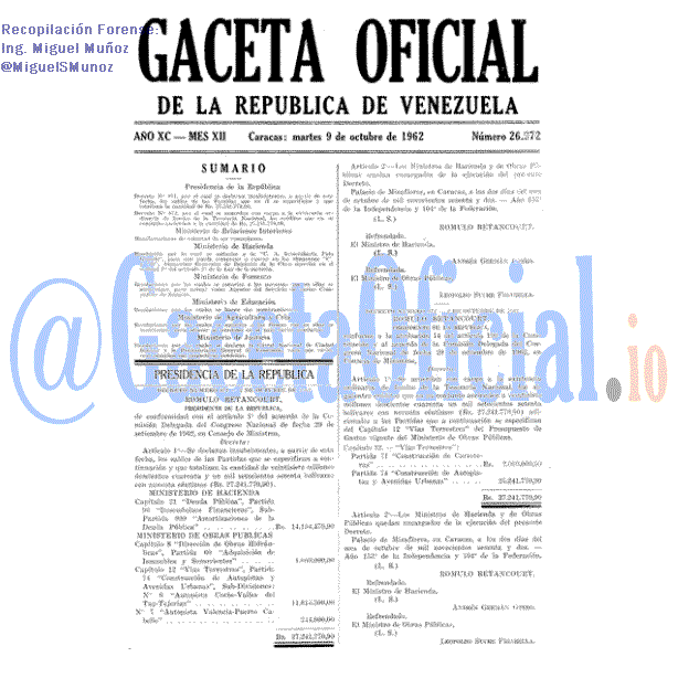 Gaceta Oficial 26972 del 9 Octubre 1962