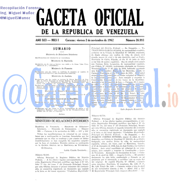 Gaceta Oficial 26991 del 2 Noviembre 1962