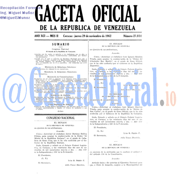 Gaceta Oficial 27014 del 29 Noviembre 1962