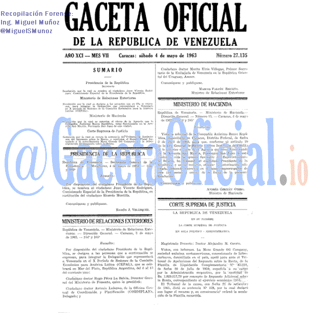 Gaceta Oficial 27135 del 4 Mayo 1963