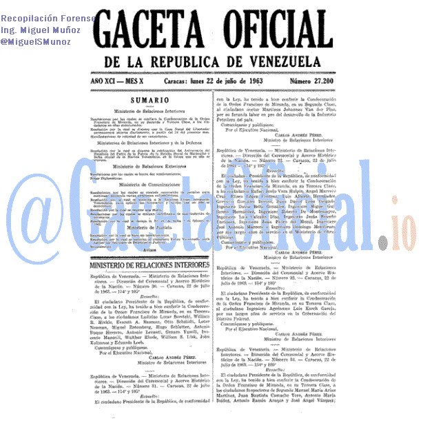 Gaceta Oficial 27200 del 22 Julio 1963