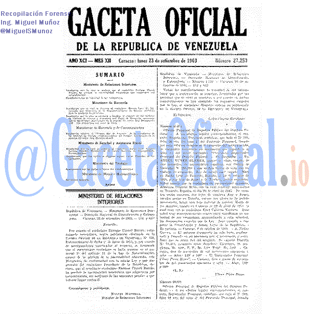 Gaceta Oficial 27253 del 23 Septiembre 1963