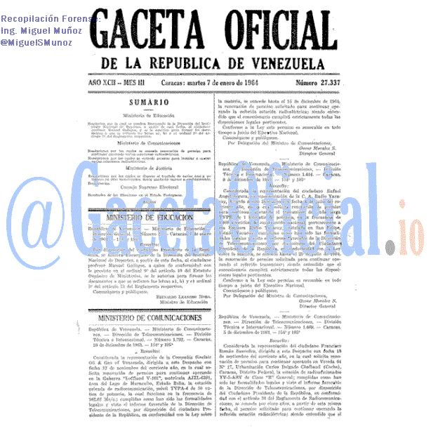 Gaceta Oficial 27337 del 7 Enero 1964