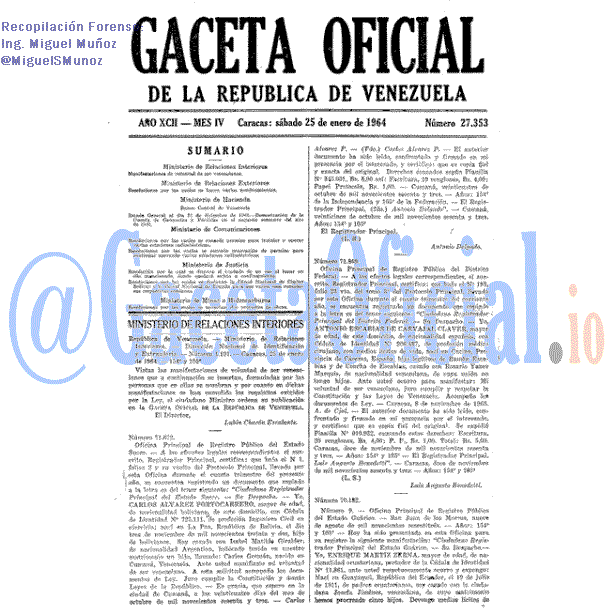 Gaceta Oficial 27353 del 25 Enero 1964
