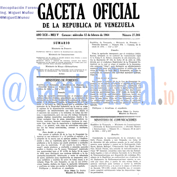 Gaceta Oficial 27366 del 12 Febrero 1964