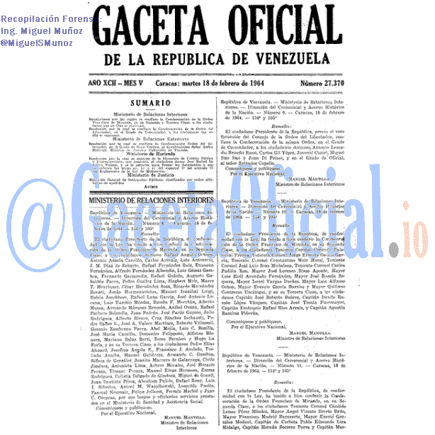 Gaceta Oficial 27370 del 18 Febrero 1964