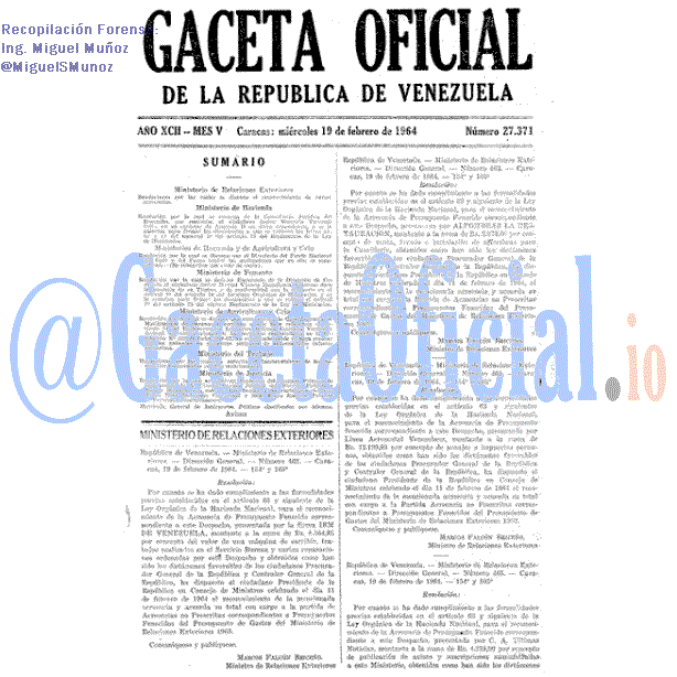 Gaceta Oficial 27371 del 19 Febrero 1964