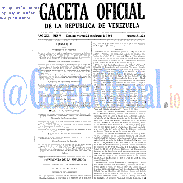 Gaceta Oficial 27373 del 21 Febrero 1964