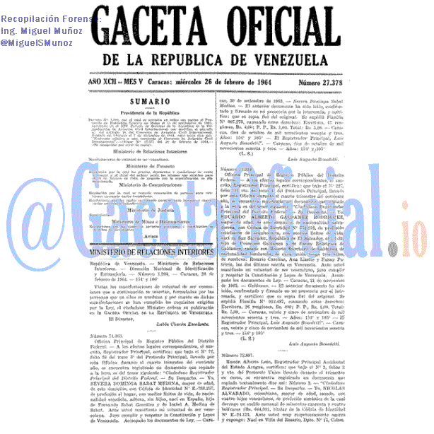 Gaceta Oficial 27378 del 26 Febrero 1964
