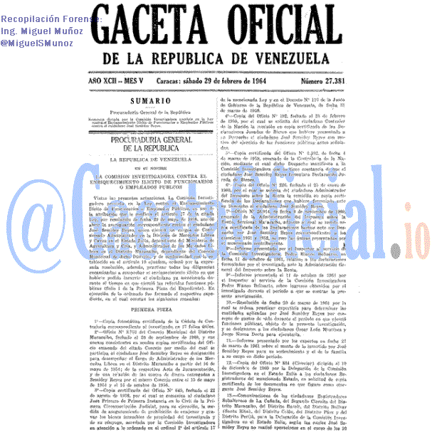 Gaceta Oficial 27381 del 29 Febrero 1964