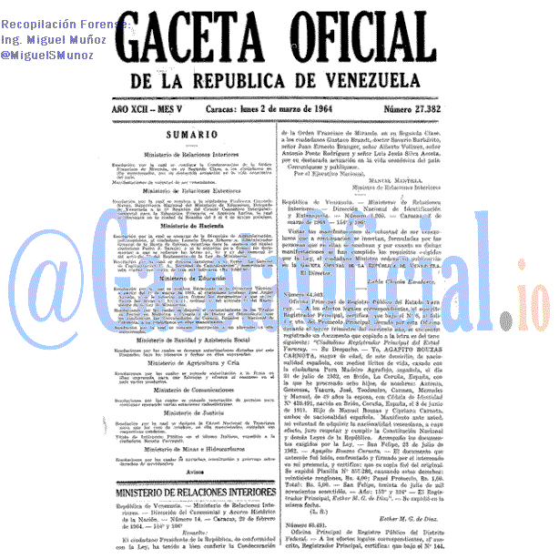 Gaceta Oficial 27382 del 2 Marzo 1964