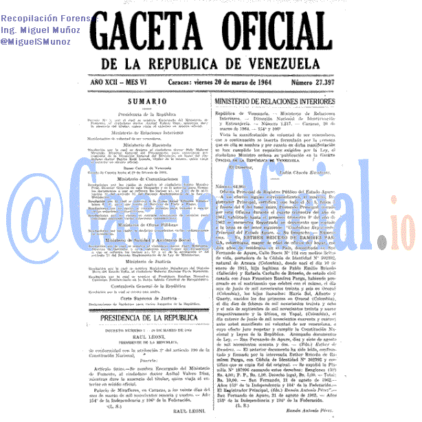 Gaceta Oficial 27397 del 20 Marzo 1964