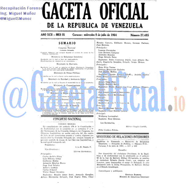 Gaceta Oficial 27485 del 8 Julio 1964