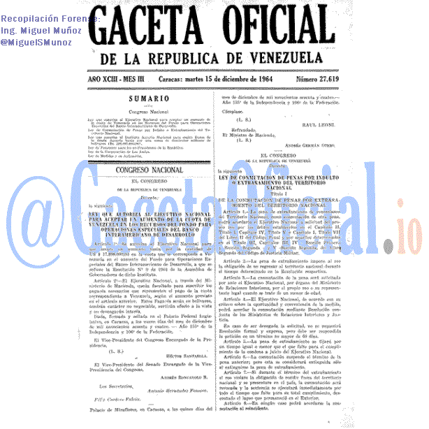 Gaceta Oficial 27619 del 15 Diciembre 1964