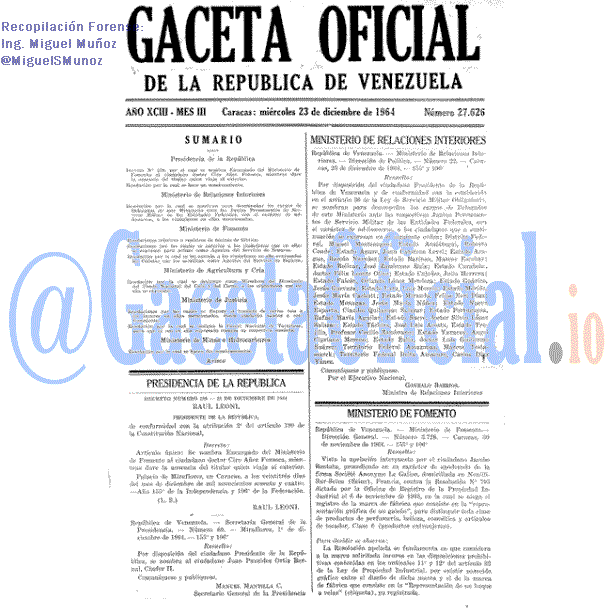 Gaceta Oficial 27626 del 23 Diciembre 1964