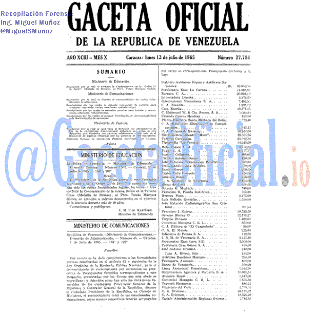 Gaceta Oficial 27784 del 12 Julio 1965