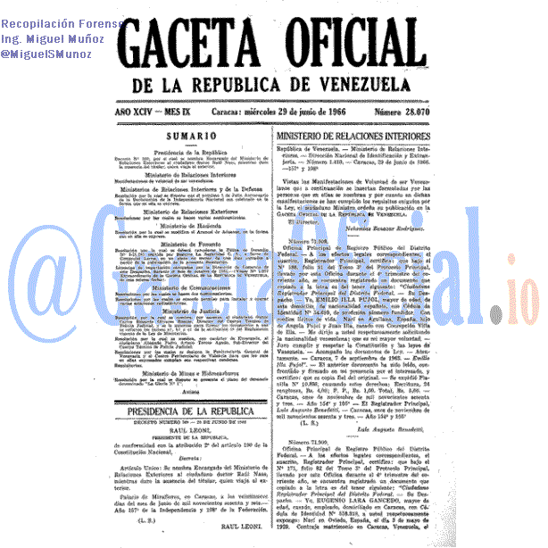 Gaceta Oficial 28070 del 29 Junio 1966