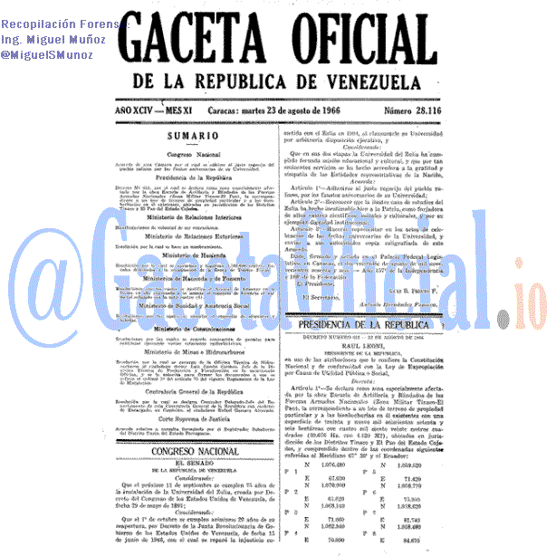 Gaceta Oficial 28116 del 23 Agosto 1966
