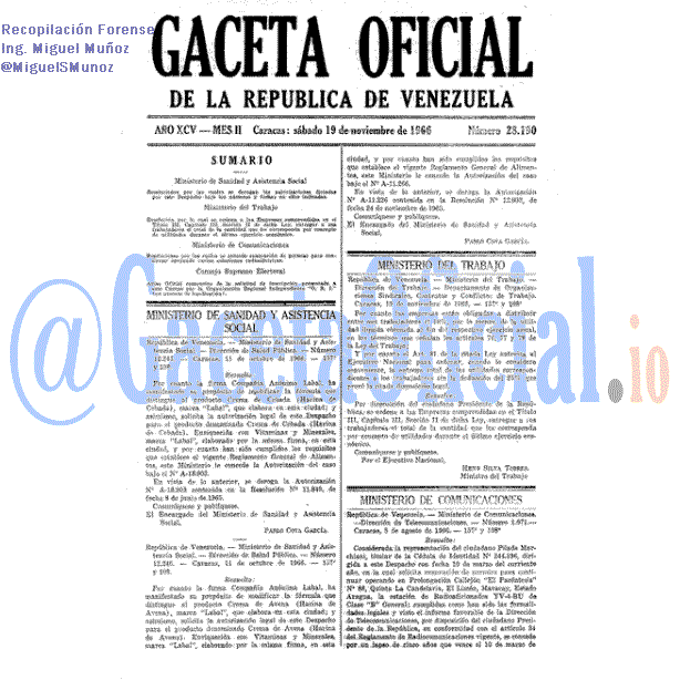 Gaceta Oficial 28190 del 19 Noviembre 1966