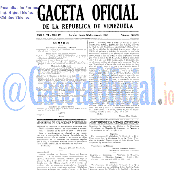 Gaceta Oficial 28538 del 22 Enero 1968