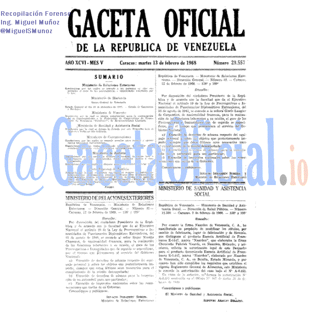 Gaceta Oficial 28557 del 13 Febrero 1968