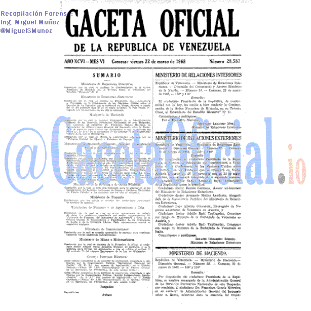 Gaceta Oficial 28587 del 22 Marzo 1968