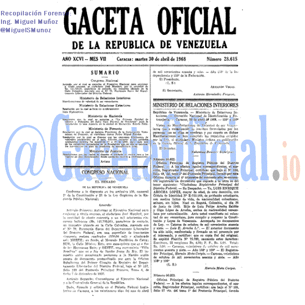 Gaceta Oficial 28615 del 30 Abril 1968