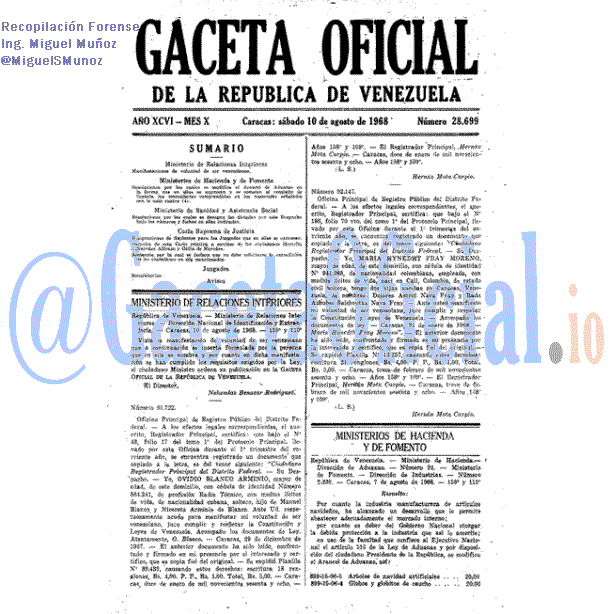 Gaceta Oficial 28699 del 10 Agosto 1968
