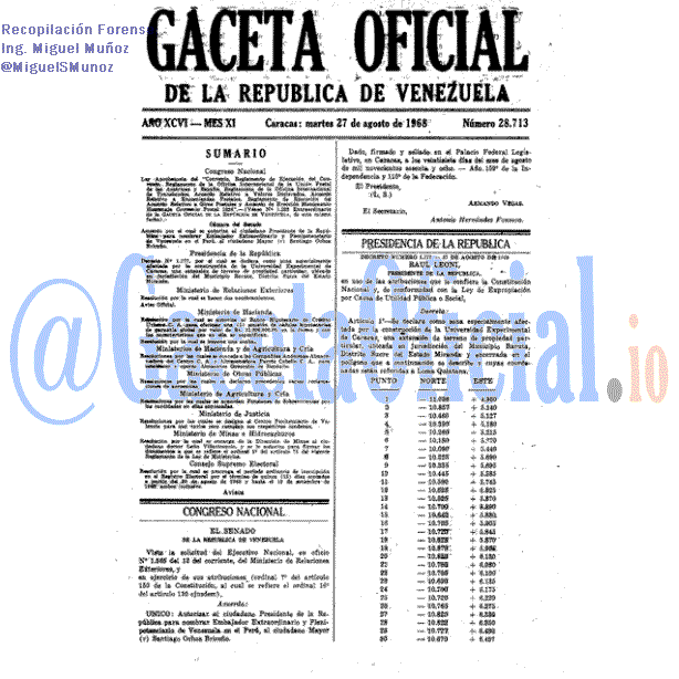 Gaceta Oficial 28713 del 27 Agosto 1968