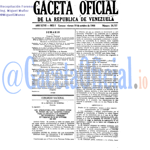 Gaceta Oficial 28757 del 18 Octubre 1968