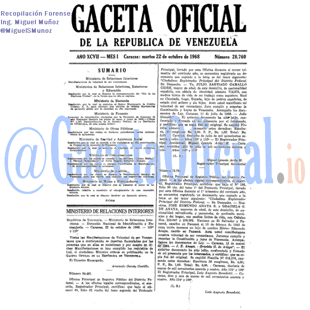 Gaceta Oficial 28760 del 22 Octubre 1968