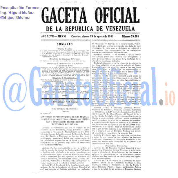 Gaceta Oficial 29008 del 29 Agosto 1969