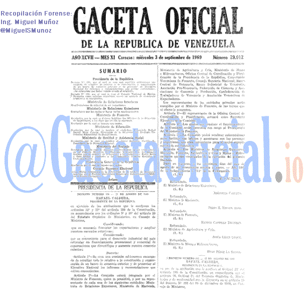 Gaceta Oficial 29012 del 3 Septiembre 1969