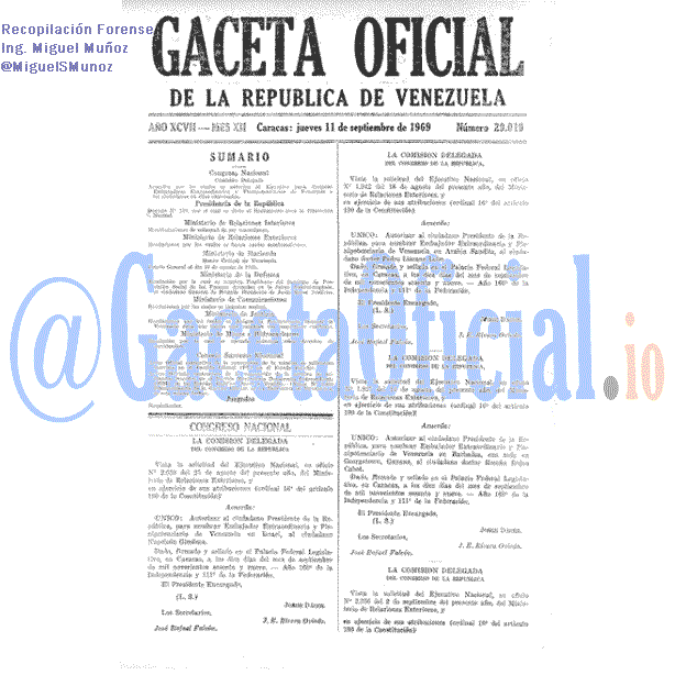 Gaceta Oficial 29019 del 11 Septiembre 1969