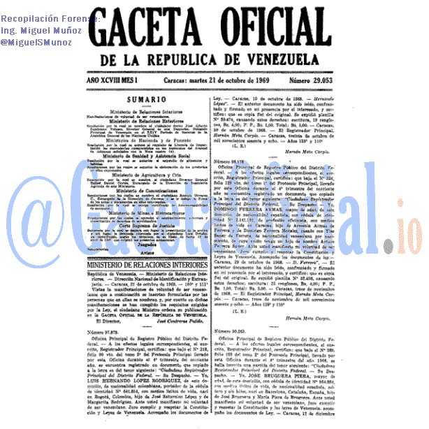 Gaceta Oficial 29053 del 21 Octubre 1969