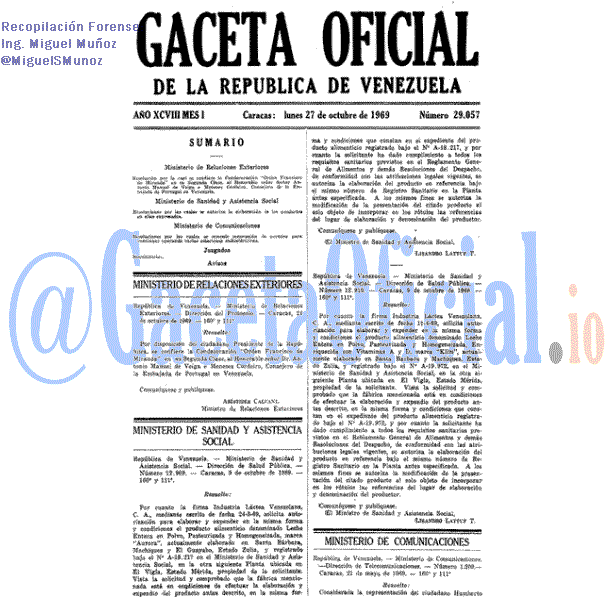 Gaceta Oficial 29057 del 27 Octubre 1969
