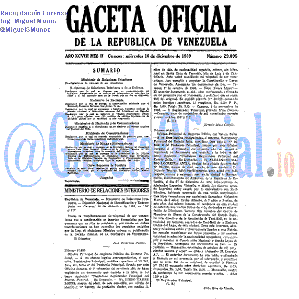 Gaceta Oficial 29095 del 10 Diciembre 1969