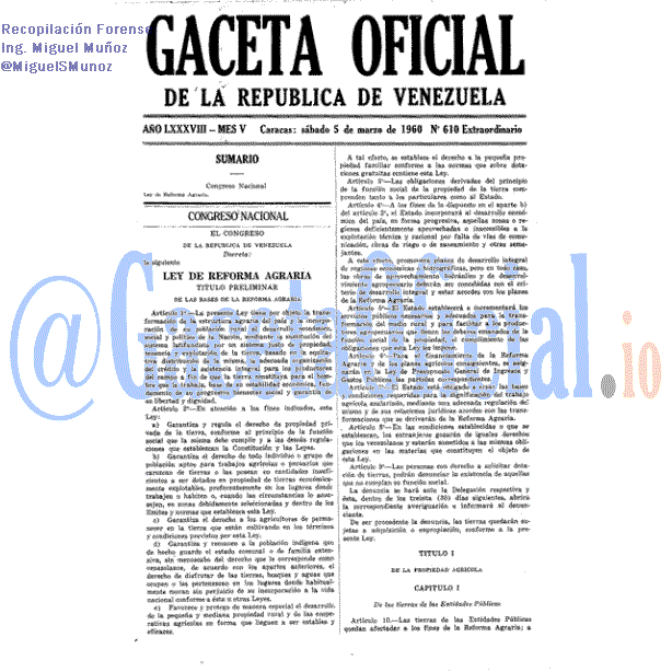 Gaceta Oficial 610 del 5 Marzo 1960