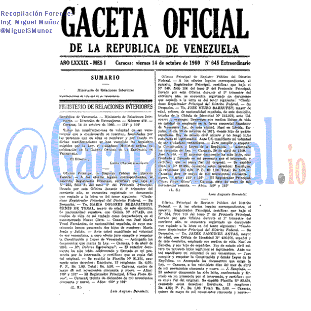 Gaceta Oficial 645 del 14 Octubre 1960