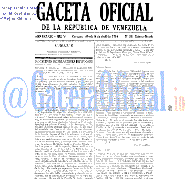 Gaceta Oficial 681 del 8 Abril 1961
