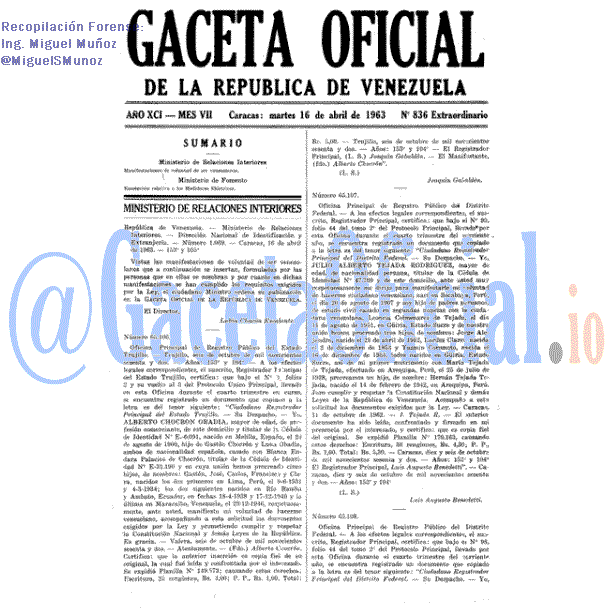 Gaceta Oficial 836 del 16 Abril 1963