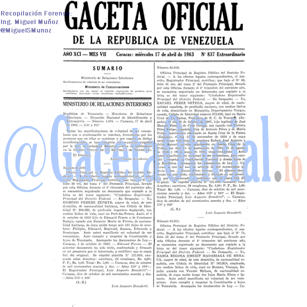 Gaceta Oficial 837 del 17 Abril 1963