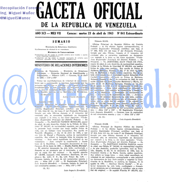Gaceta Oficial 841 del 23 Abril 1963