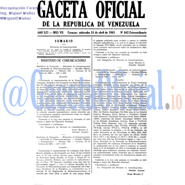 Gaceta Oficial 842 del 24 Abril 1963